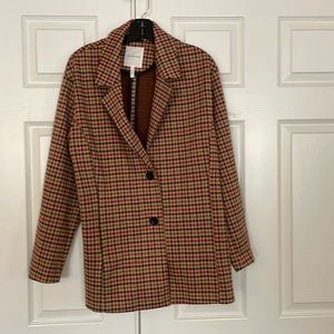 Anthropologie Avec Les Filles size large 2button checks tan pink red black camel